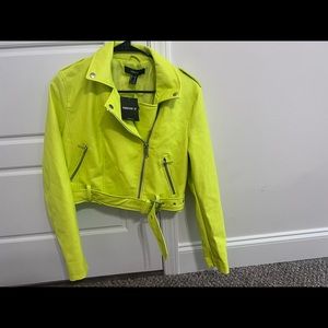 Faux leather green neon moto jacket